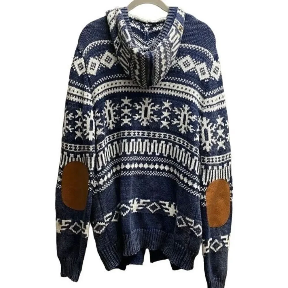 Born fly men’s anytime hooded blue and white cardigan sweater S/M